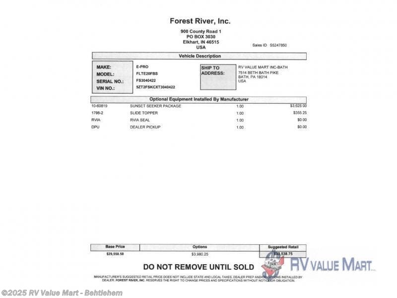 New 2026 Forest River Flagstaff E-Pro E20FBS available in Bath, Pennsylvania