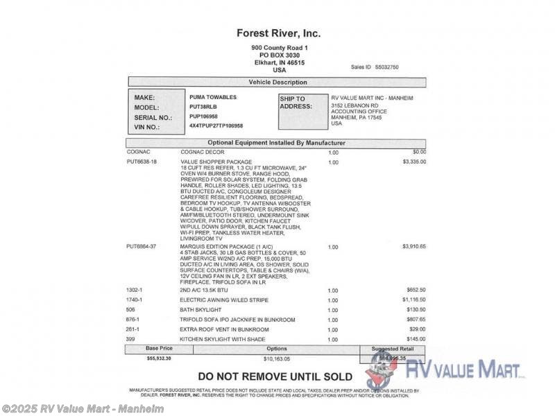 New 2026 Forest River Puma Vista 38RLB available in Manheim, Pennsylvania