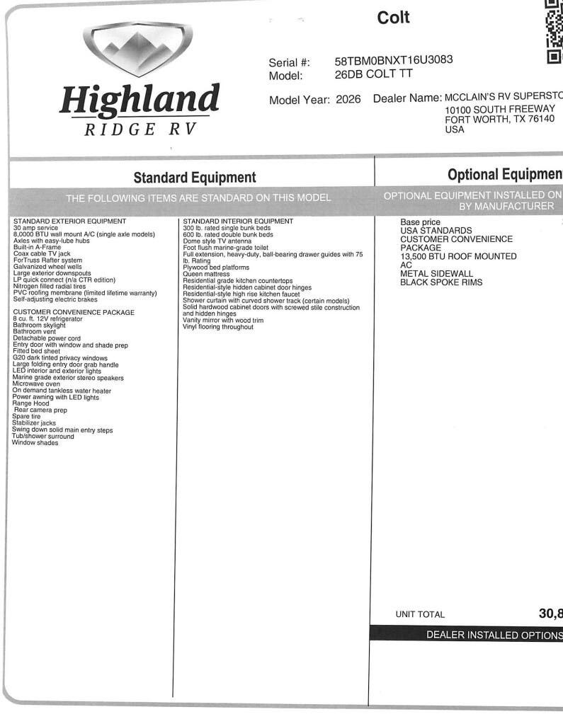 New 2026 Highland Ridge Open Range CONV 26DB available in Fort Worth, Texas