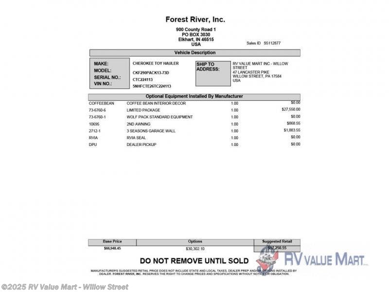 New 2026 Forest River Cherokee Wolf Pack 290PACK13 available in Willow Street, Pennsylvania