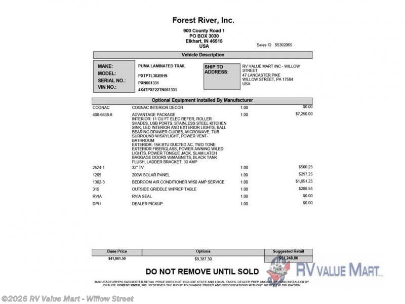 New 2026 Forest River Puma Tracks 302BHS available in Willow Street, Pennsylvania