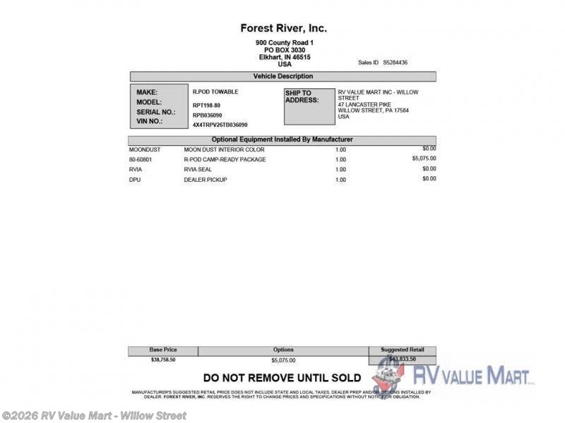 New 2026 Forest River  R Pod RP-198 available in Willow Street, Pennsylvania