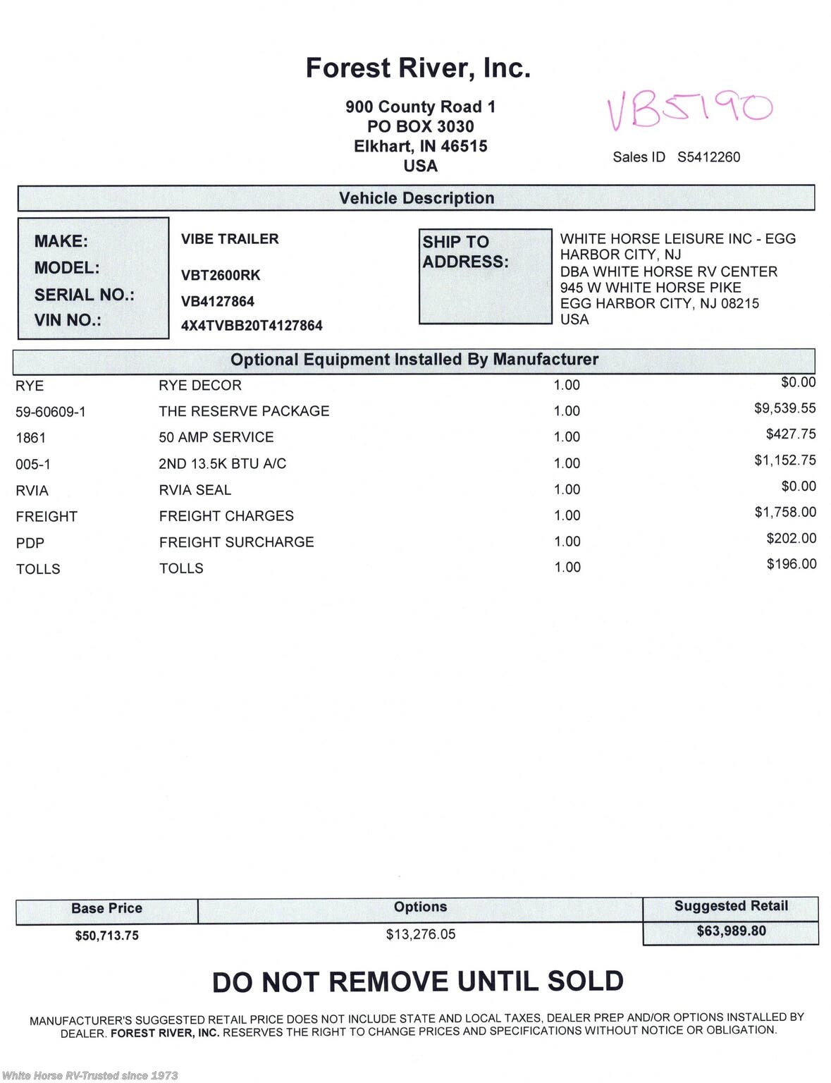 New 2026 Forest River Vibe 2600RK available in Egg Harbor City, New Jersey