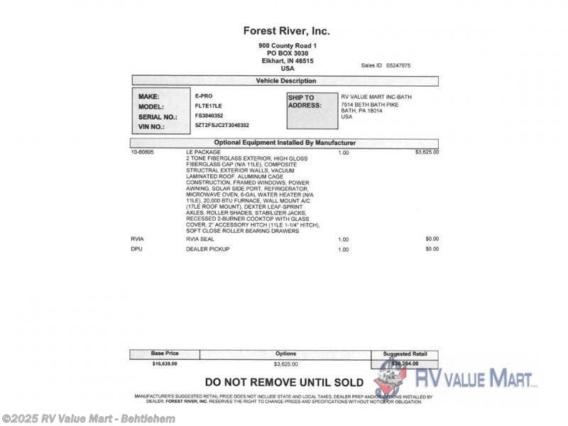New 2026 Forest River Flagstaff E-Pro E17LE available in Bath, Pennsylvania