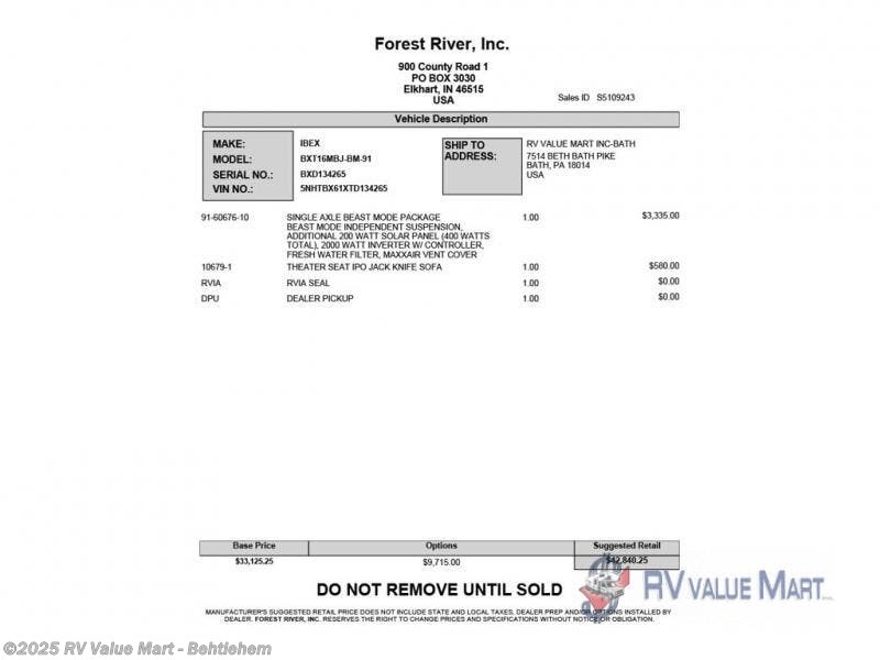 New 2026 Forest River IBEX 16MBJ available in Bath, Pennsylvania