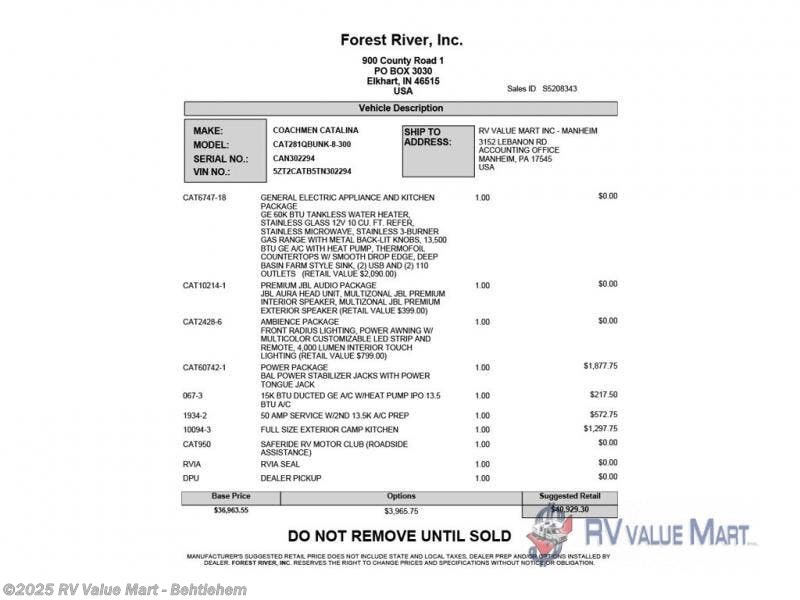 New 2026 Coachmen Catalina Summit Series 8 281QBUNK available in Bath, Pennsylvania