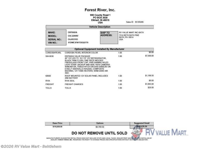 New 2026 East to West Entrada 2200S available in Bath, Pennsylvania