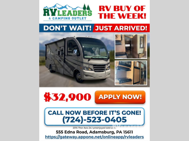 Used 2015 Thor Motor Coach Axis 24.1 available in Adamsburg, Pennsylvania