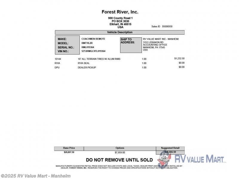 New 2026 Coachmen Remote 18.2R available in Manheim, Pennsylvania
