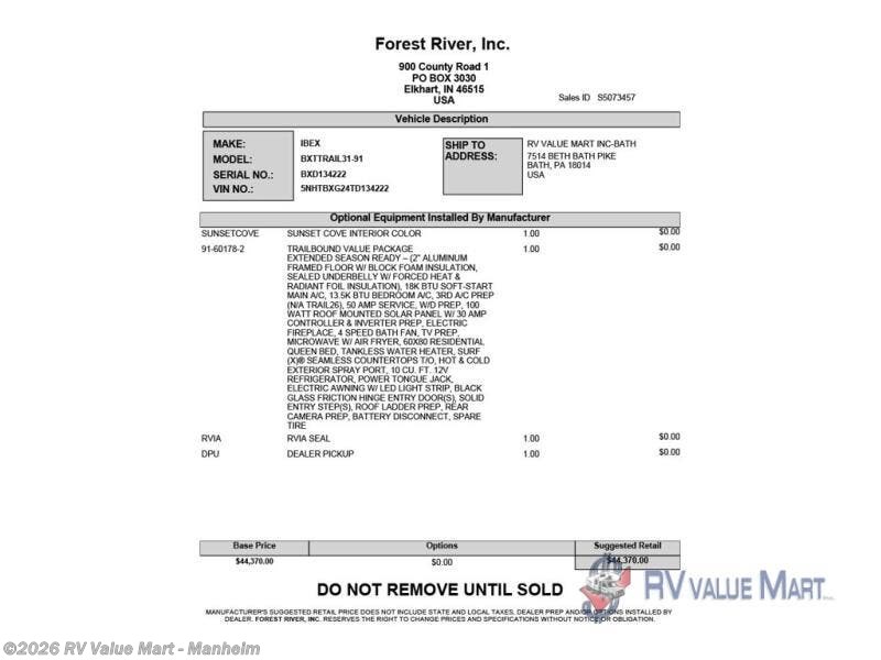 New 2026 Forest River IBEX Trail31 available in Manheim, Pennsylvania
