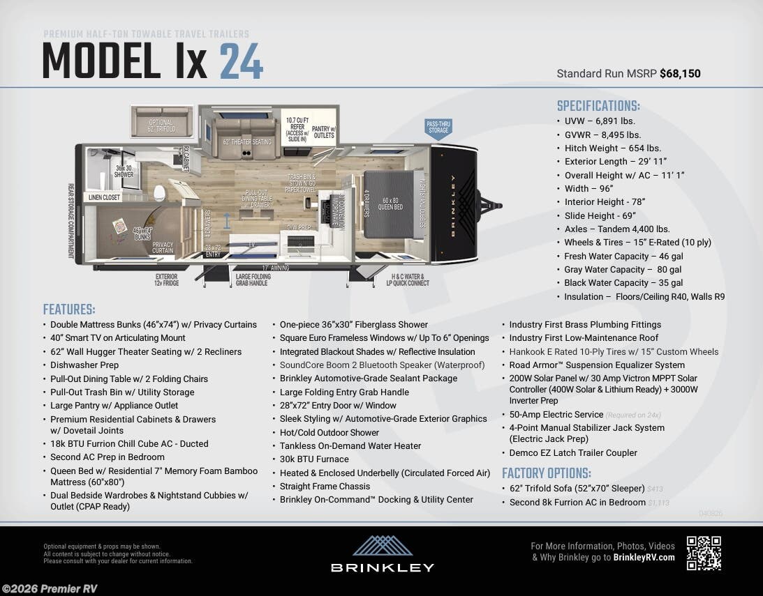 New 2026 Brinkley RV Model Ix 24X available in Blue Grass, Iowa