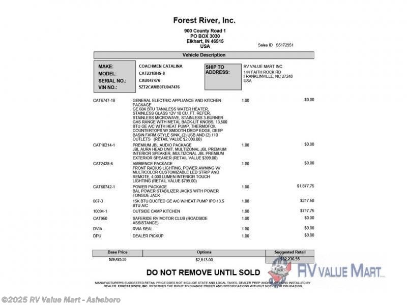 New 2026 Coachmen Catalina Summit Series 8 231BHS available in Franklinville, North Carolina