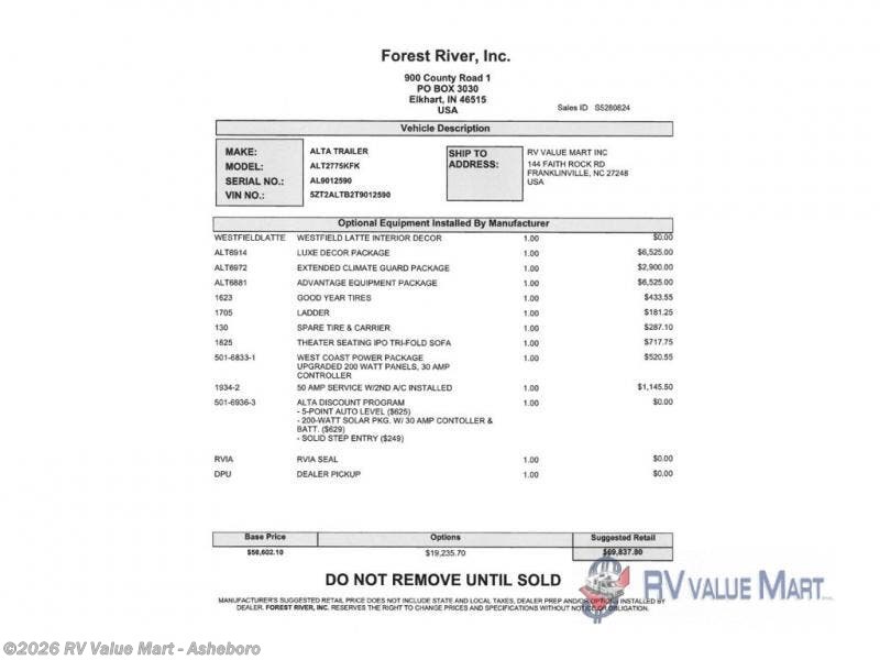 New 2026 East to West Alta 2775KFK available in Franklinville, North Carolina