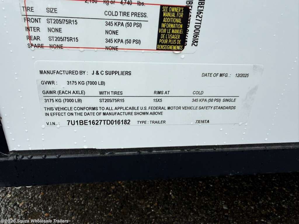 New 2026 Miscellaneous  J&C 7X16TA ENCLOSED CARGO TRAILER – BLACK WIT Base available in Canterbury, Connecticut