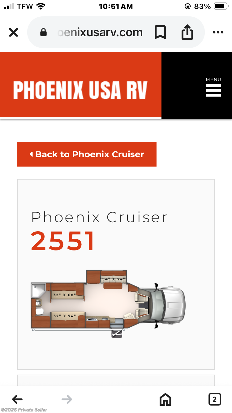 Used 2014 Phoenix Cruiser Twin Beds. rear bath, center kitchen, dual sofa available in Cantonment, Florida