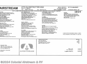 New 2022 Airstream Globetrotter 27FBT Twin available in Millstone Township, New Jersey